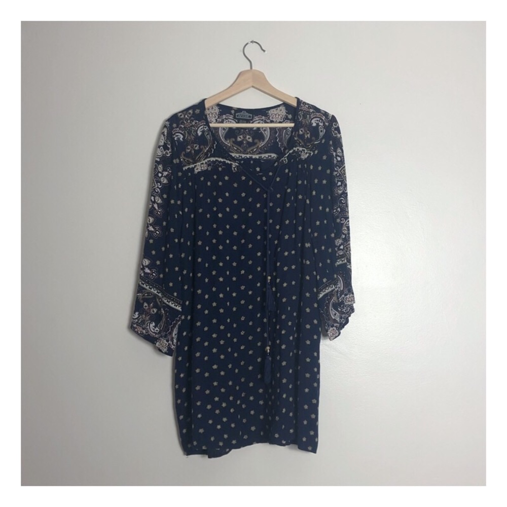 paisley boho bell sleeve shift dress